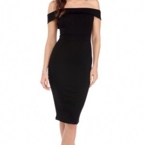 Off the shoulder black midi dress